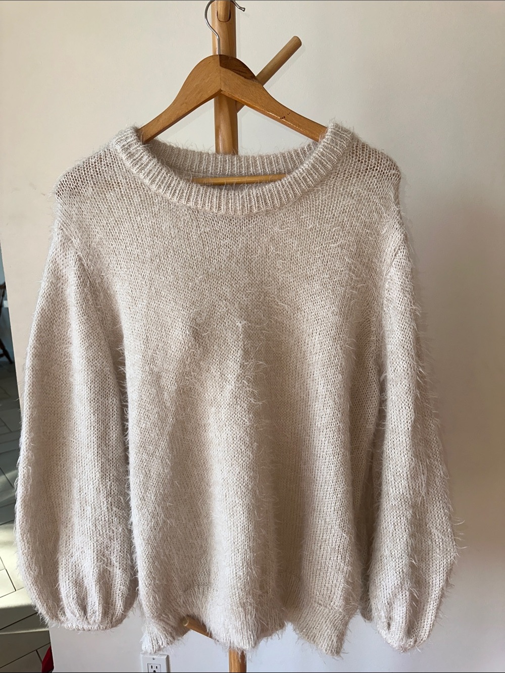 a new day Cream Fuzzy Crewneck Sweater